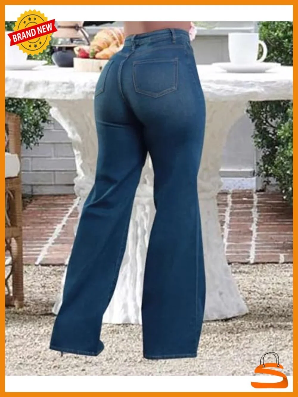 High Waisted Skinny Bell Bottom Flare Jeans with Ripped Hole Distressed Denim - Picture 2 of 6